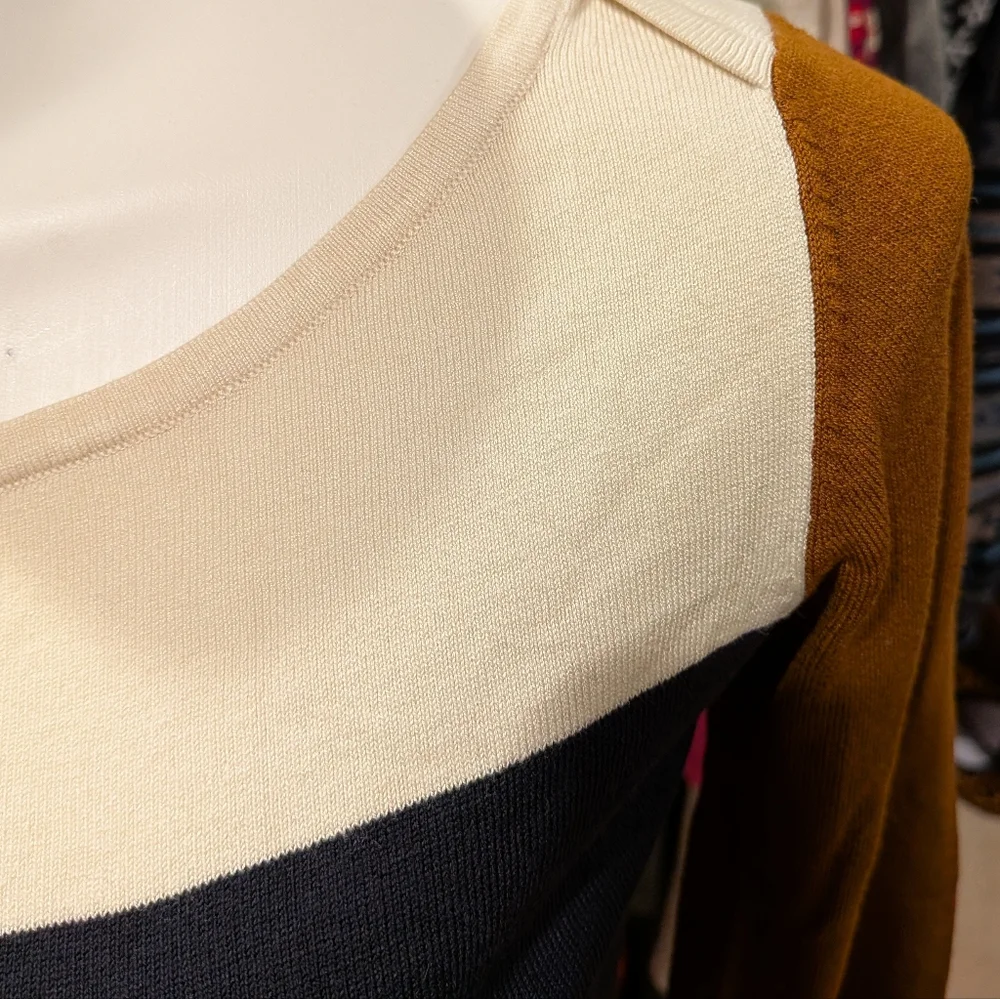 French Connection Navy, Cream, and Mustard Sweater L